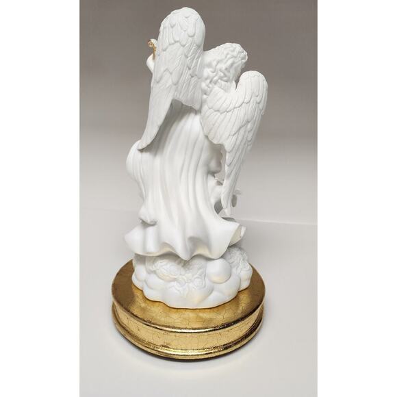 Vintage Hand Painted Porcelain Angel With Wood Base Tabletop/Mantel Centerpiece - Picture 12 of 14